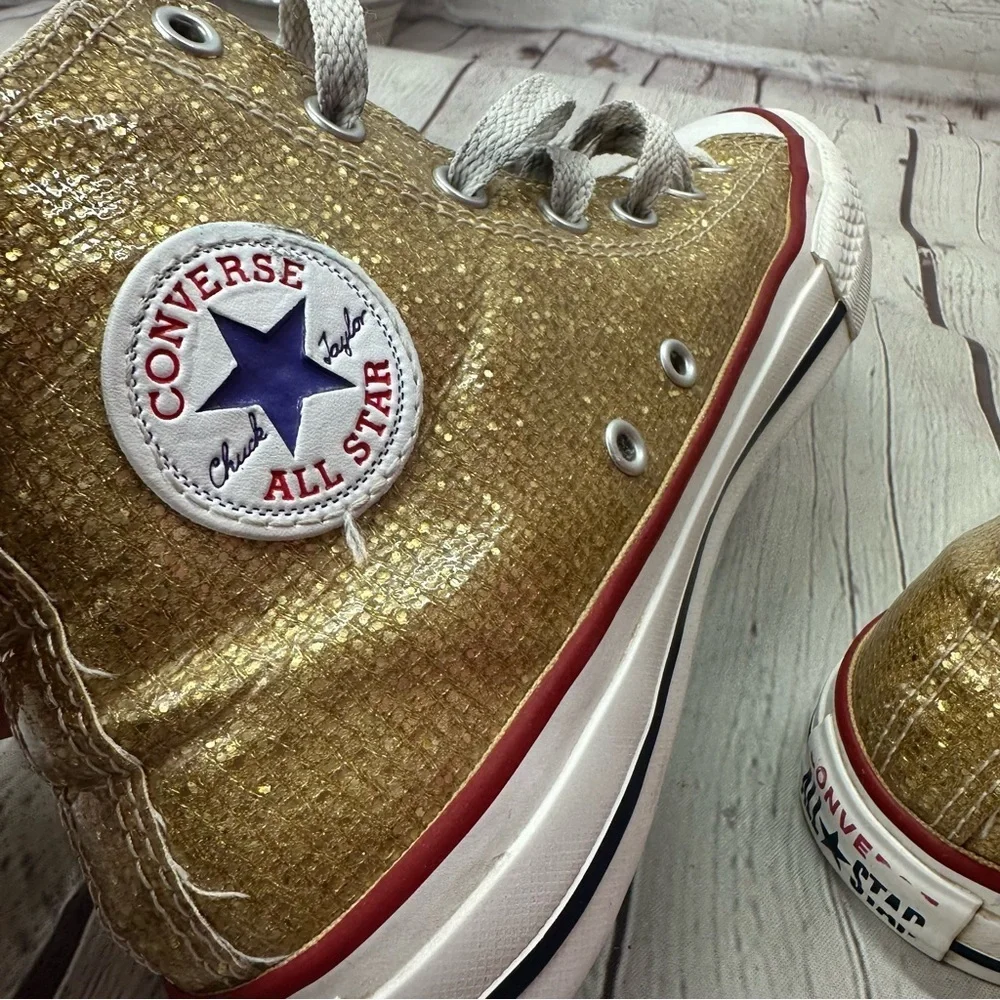 gold glitter converse chuck taylor all star high top sneakers sz kids 5